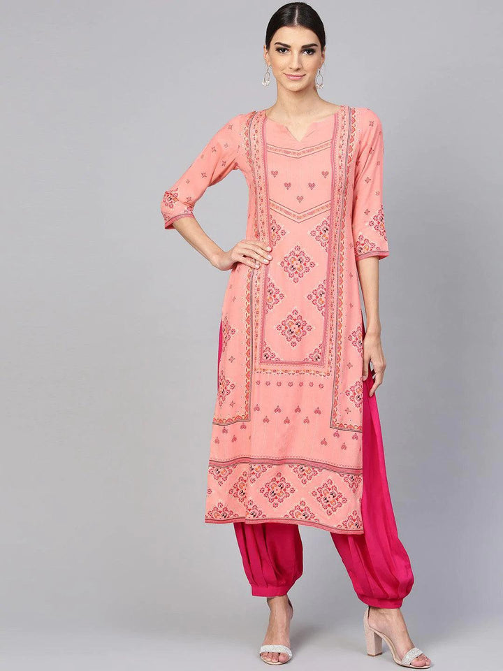 Pink Printed Rayon Kurta Set - ShopLibas