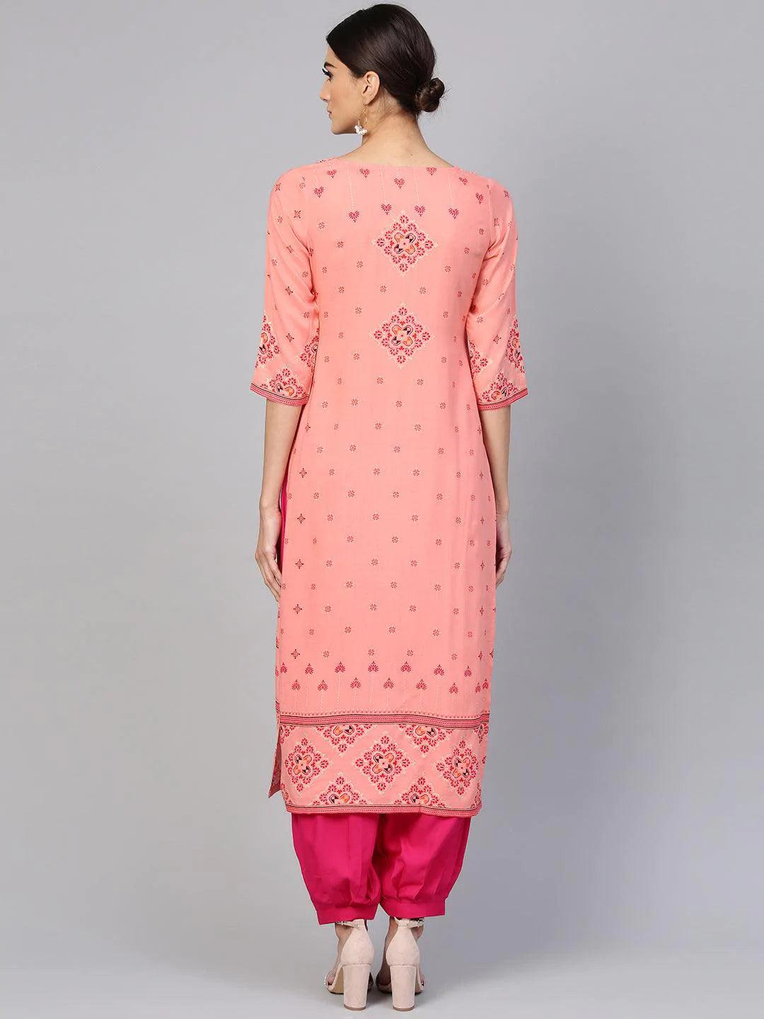 Pink Printed Rayon Kurta Set - ShopLibas