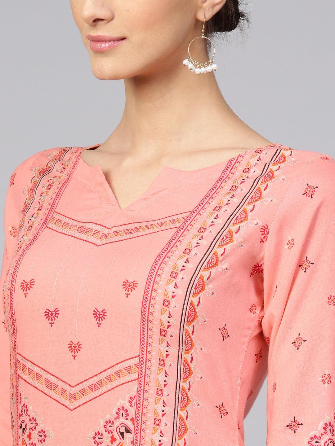 Pink Printed Rayon Kurta Set - ShopLibas