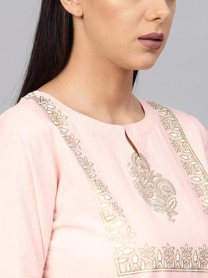 Pink Printed Cotton Kurta Set