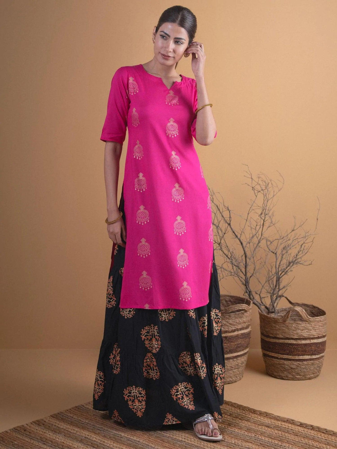 Pink Printed Rayon Kurta Set - ShopLibas