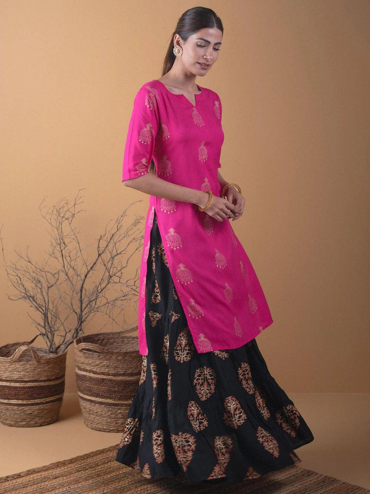 Pink Printed Rayon Kurta Set