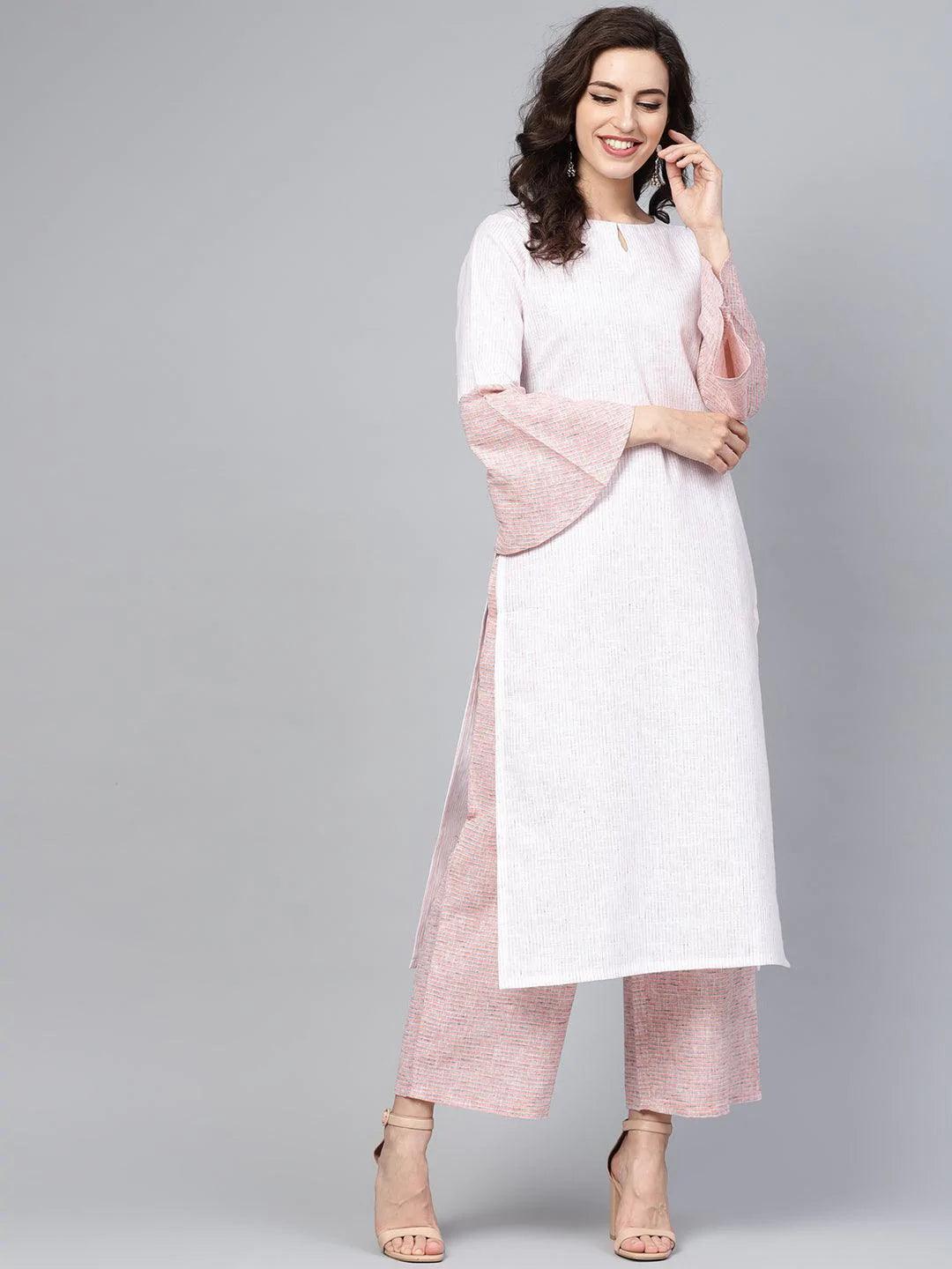 Pink Striped Cotton Kurta Set - ShopLibas