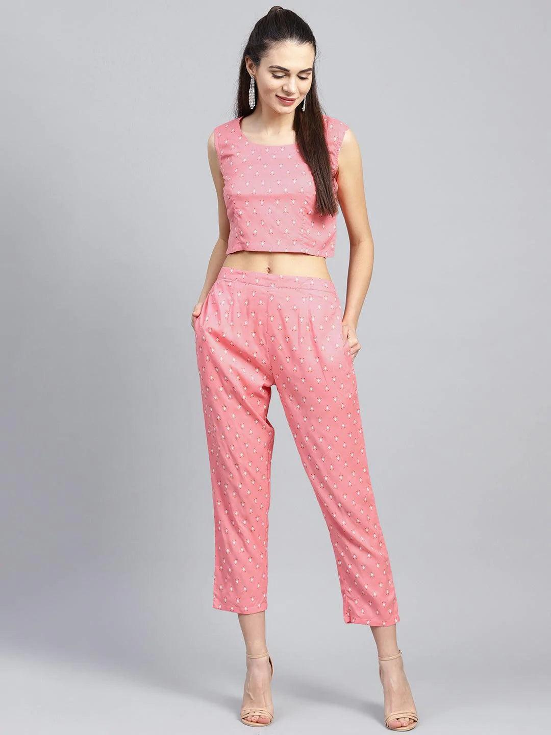 Pink Printed Cotton Kurta Set With Jacket - ShopLibas 
