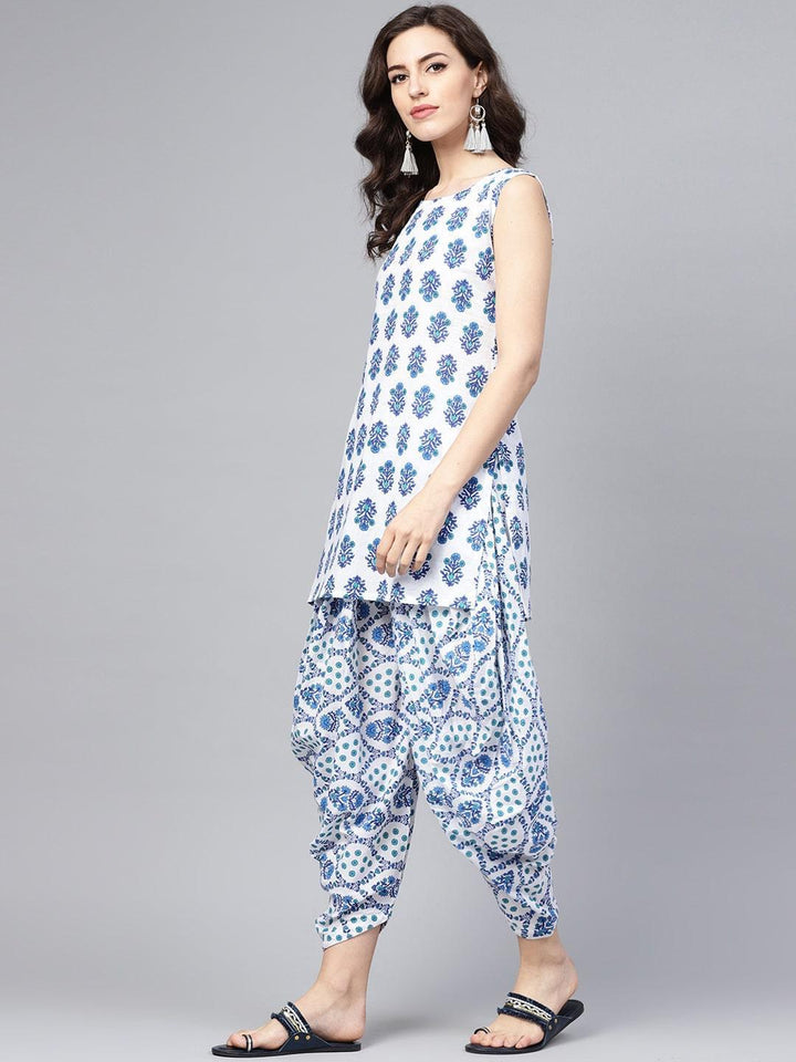 Blue Printed Cotton Kurta Set - ShopLibas