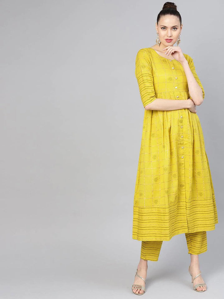 Green Printed Cotton Kurta Set