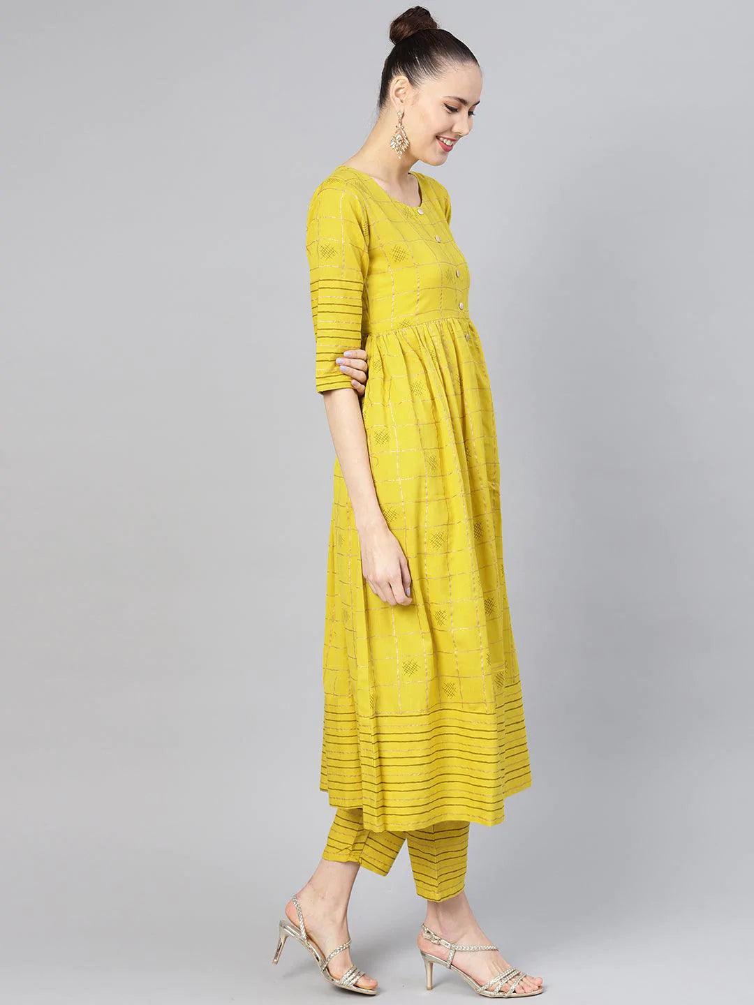 Green Printed Cotton Kurta Set - ShopLibas 