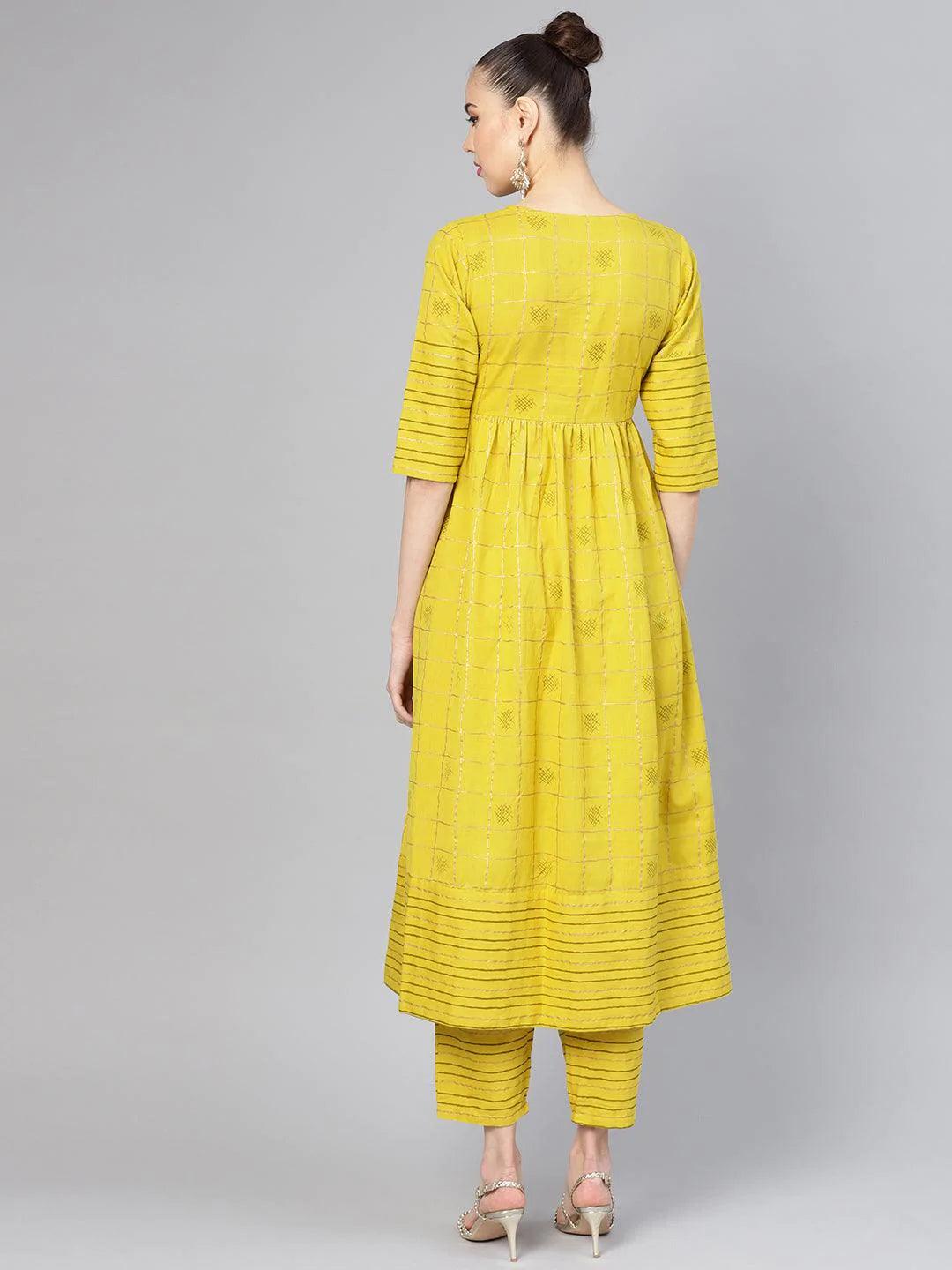 Green Printed Cotton Kurta Set - ShopLibas 