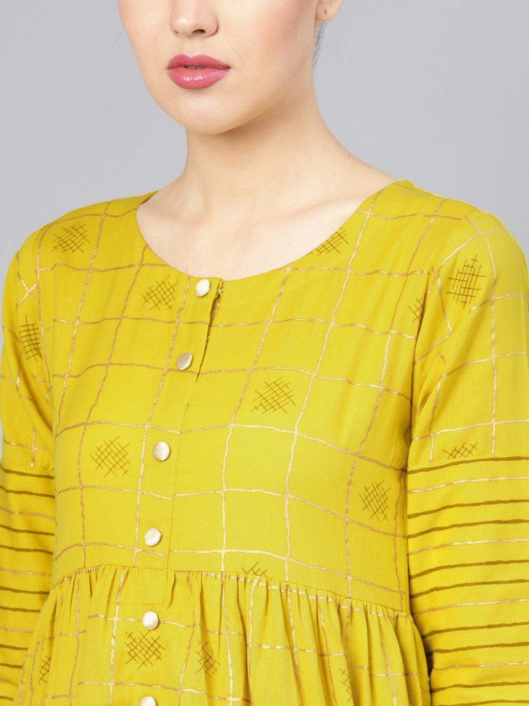 Green Printed Cotton Kurta Set - ShopLibas 
