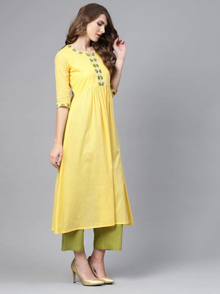 Yellow Solid Cotton Suit Set - ShopLibas