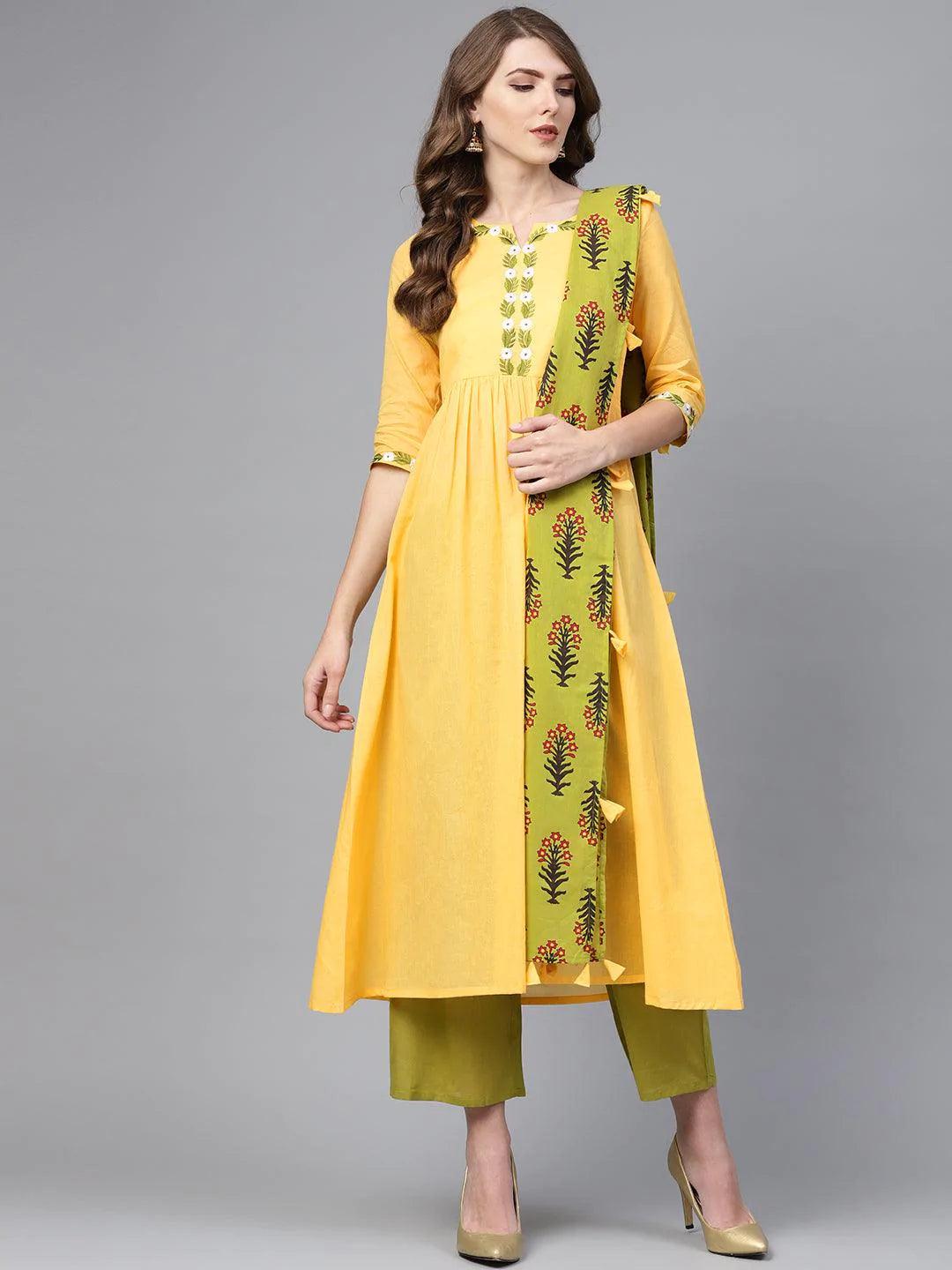 Yellow Solid Cotton Suit Set - ShopLibas