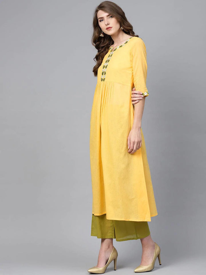 Yellow Solid Cotton Suit Set - ShopLibas