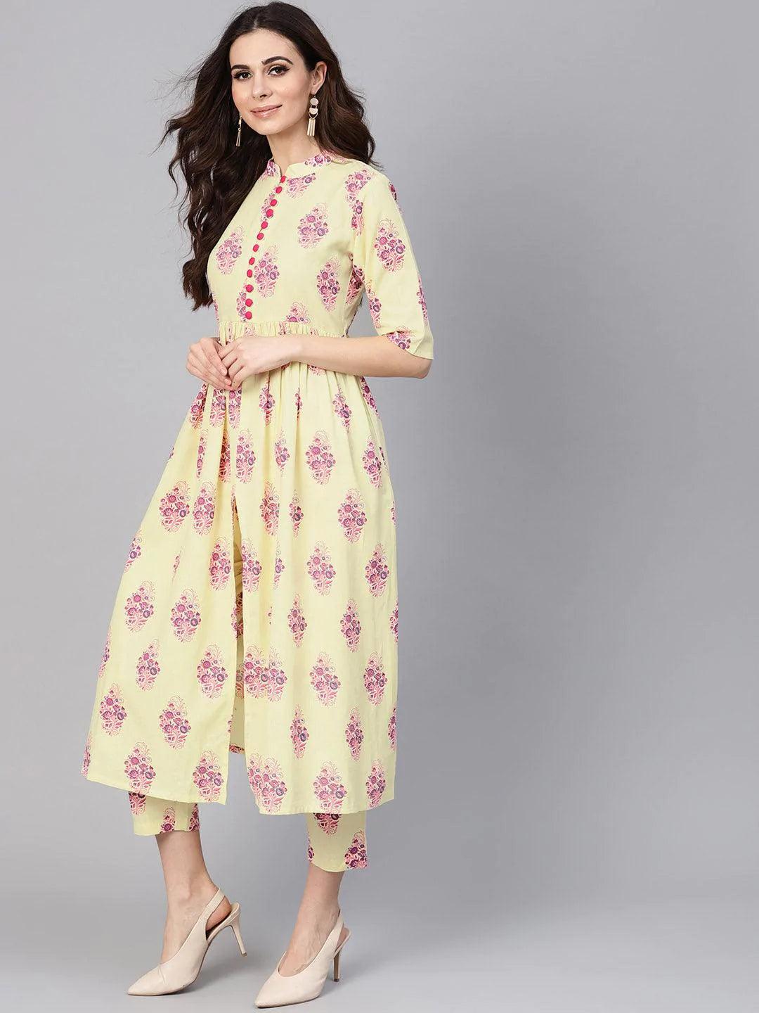 Yellow Printed Cotton Kurta Set - ShopLibas 