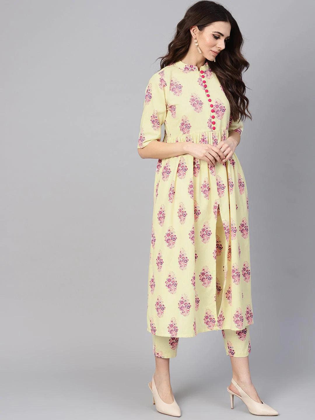 Yellow Printed Cotton Kurta Set - ShopLibas 