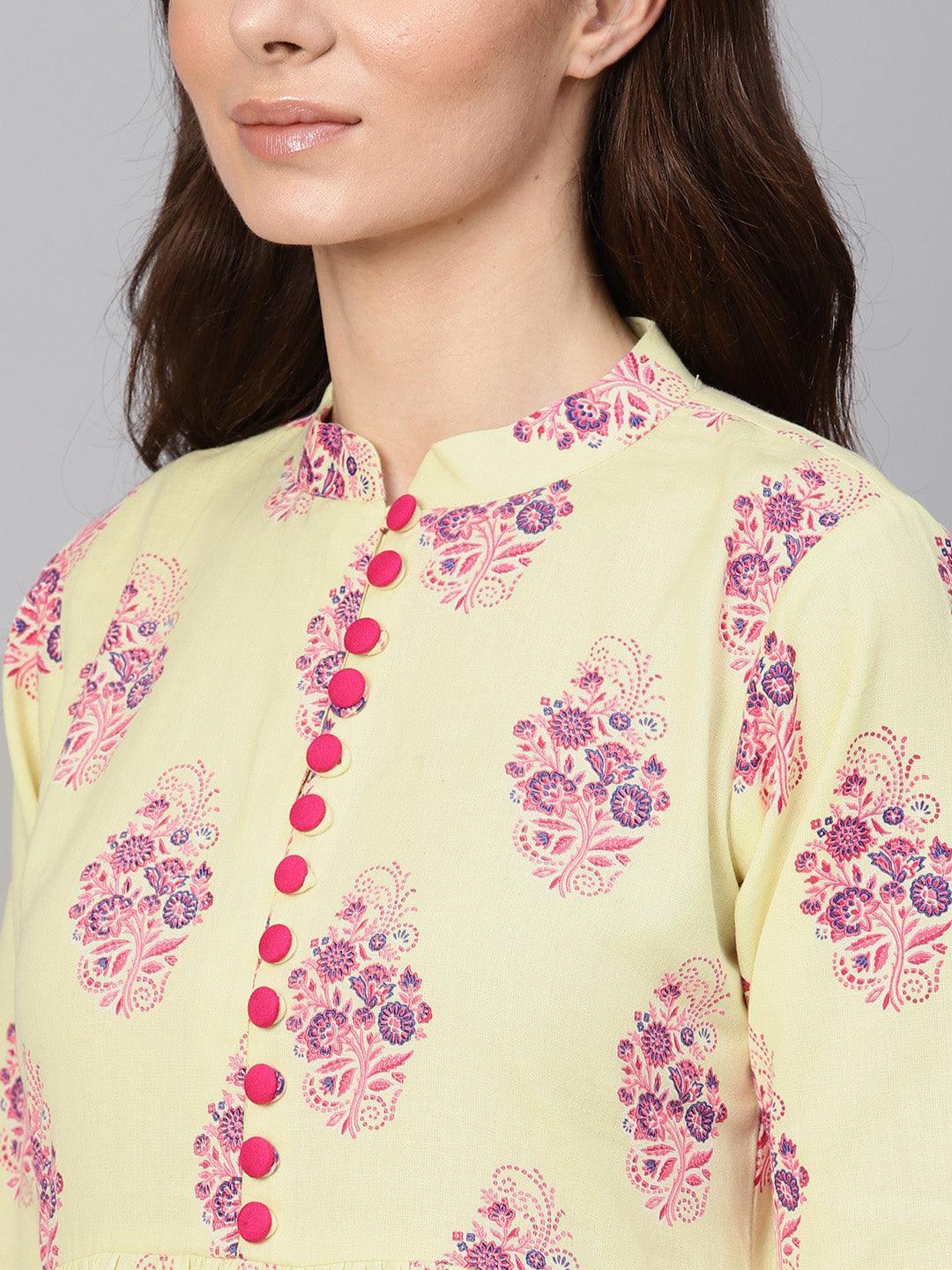 Yellow Printed Cotton Kurta Set - ShopLibas 
