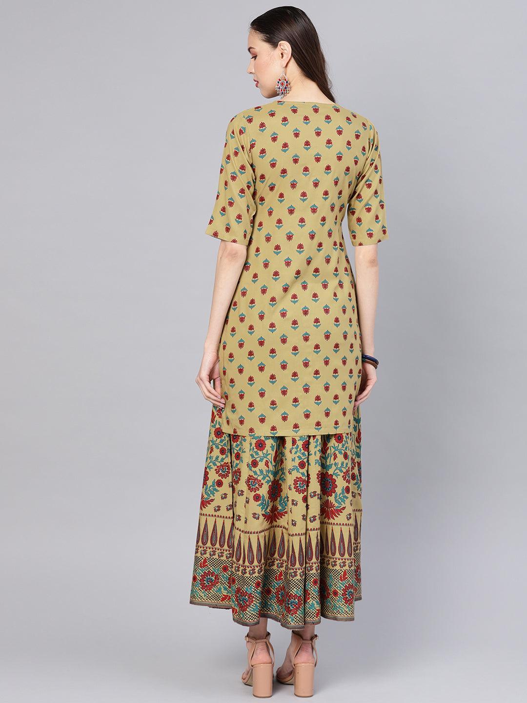 Green Printed Rayon Kurta Set - ShopLibas 