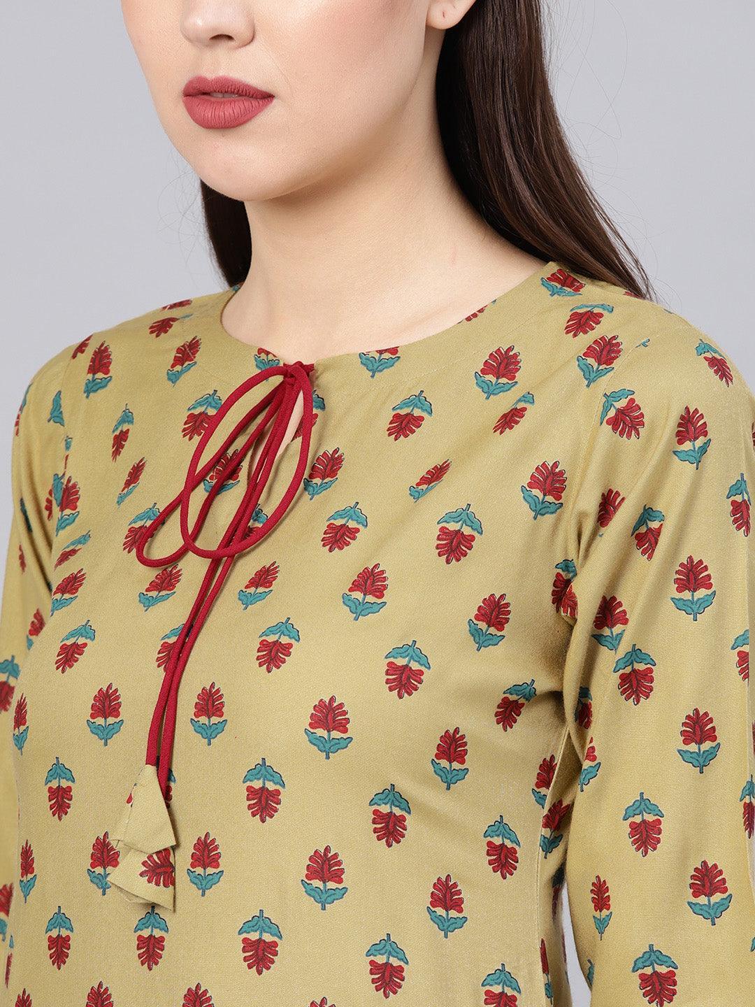 Green Printed Rayon Kurta Set - ShopLibas 