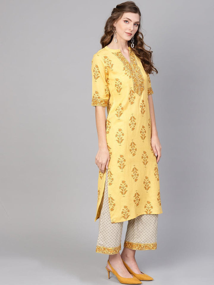 Yellow Printed Cotton Kurta Set