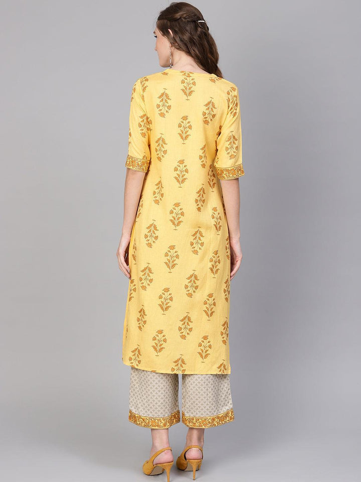 Yellow Printed Cotton Kurta Set