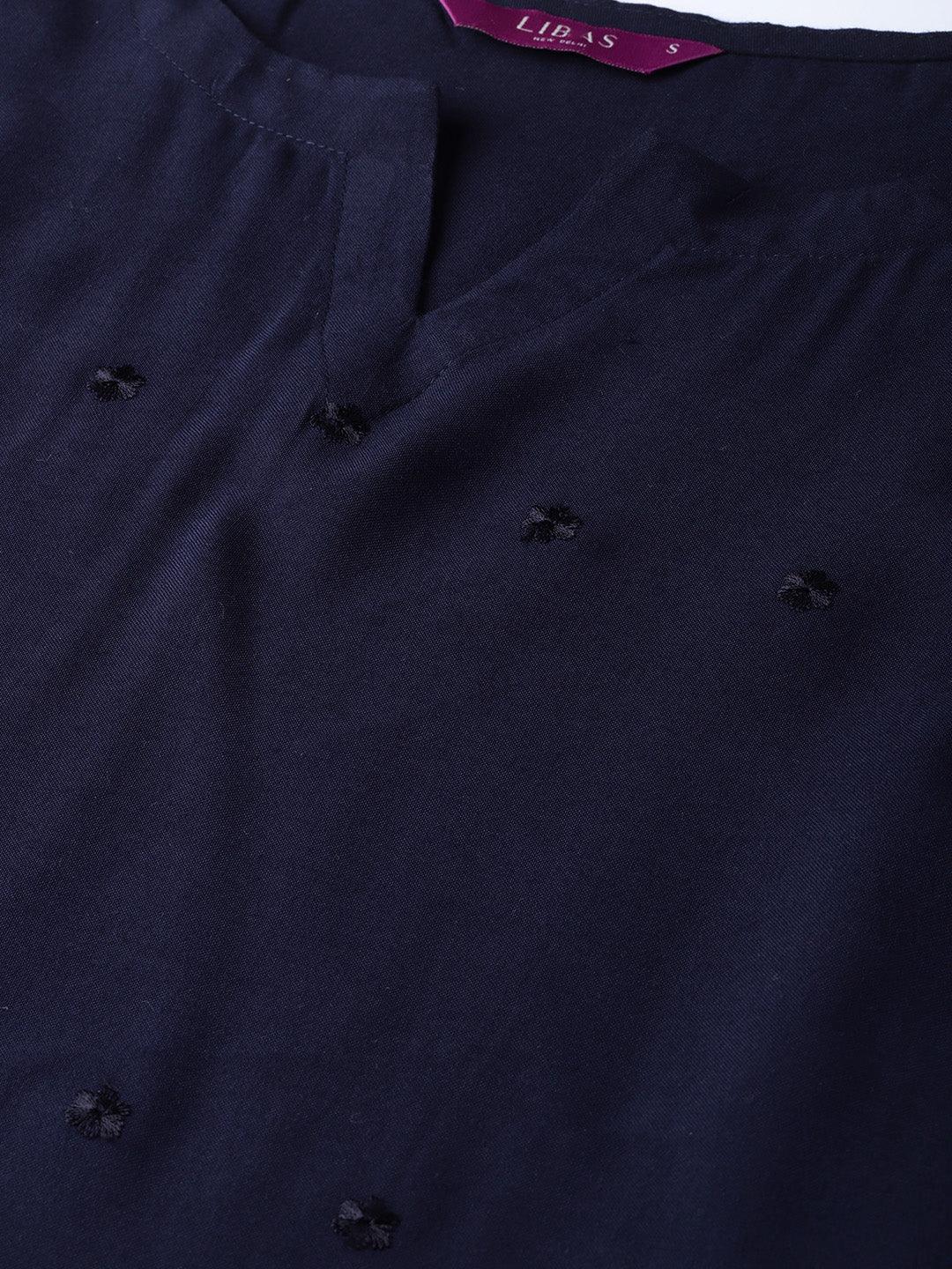 Navy Blue Embroidered Rayon Kurta Set - ShopLibas 
