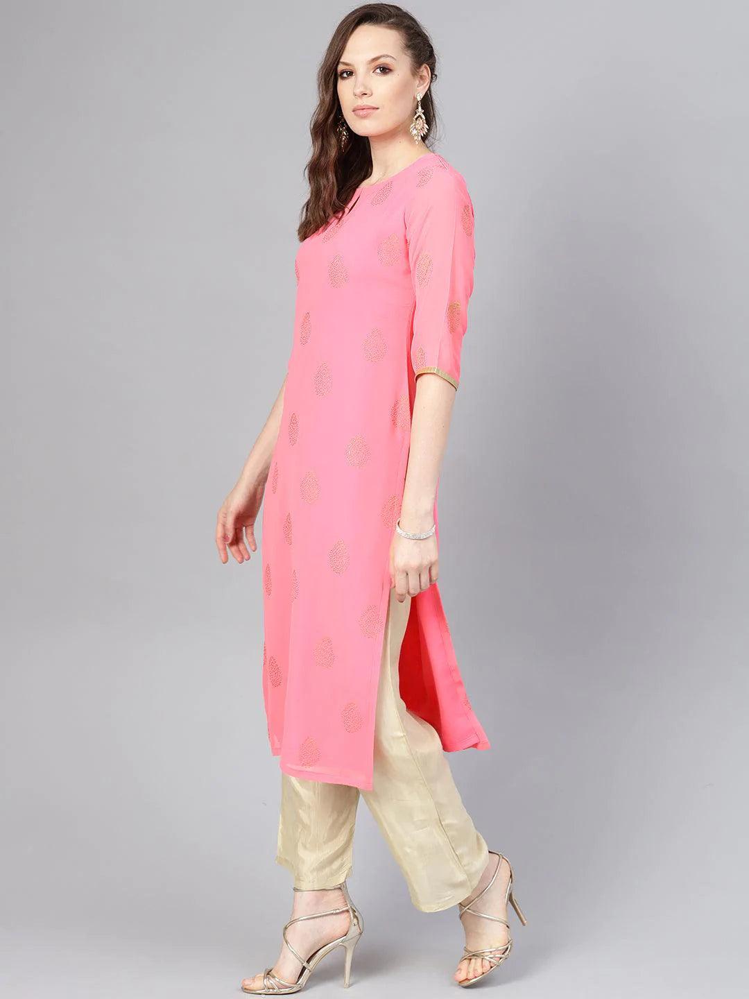 Pink Printed Georgette Kurta Set - ShopLibas 