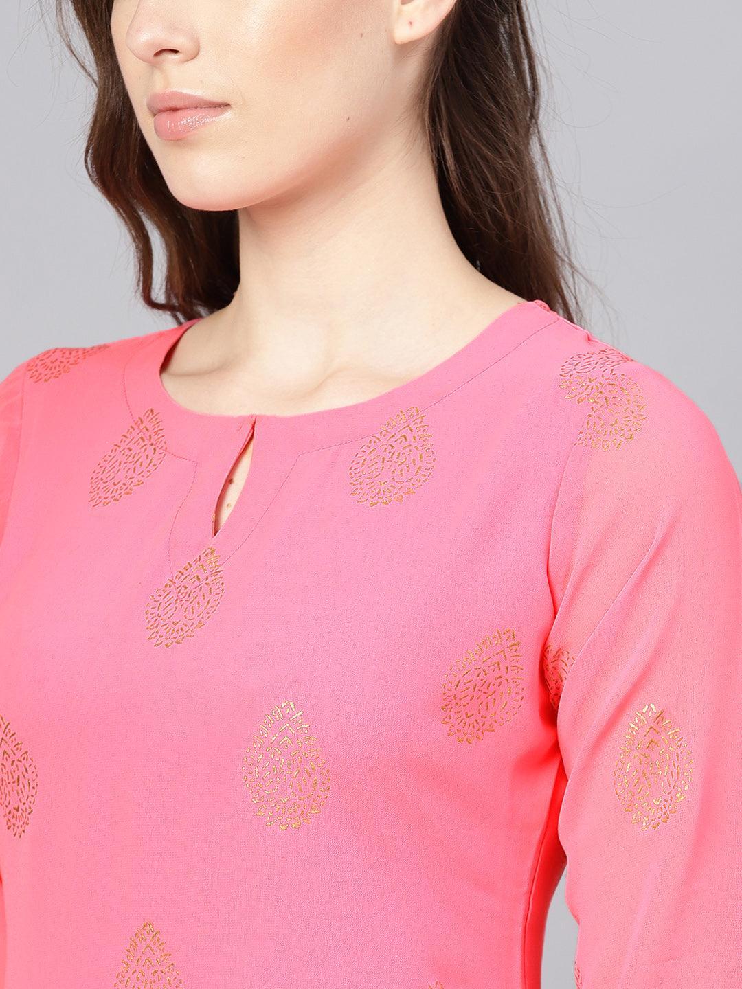 Pink Printed Georgette Kurta Set - ShopLibas 