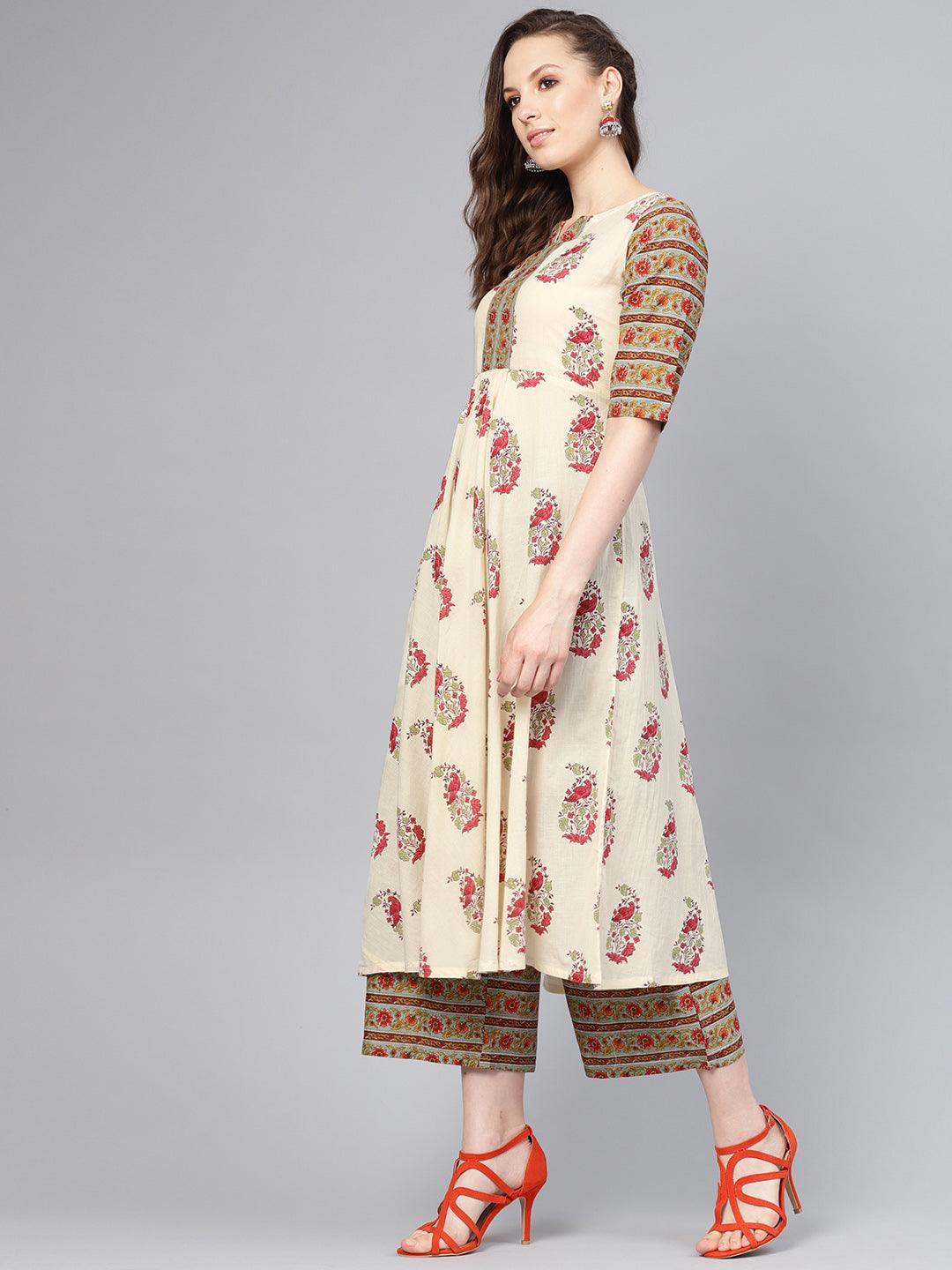 Multicoloured Printed Cotton Kurta Set - ShopLibas 
