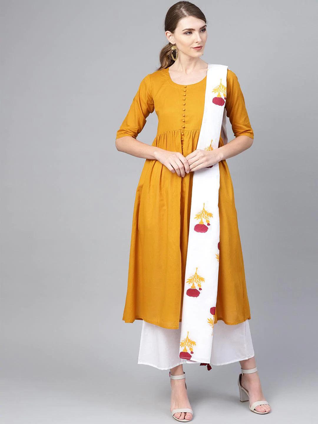 Mustard Solid Cotton Suit Set - ShopLibas