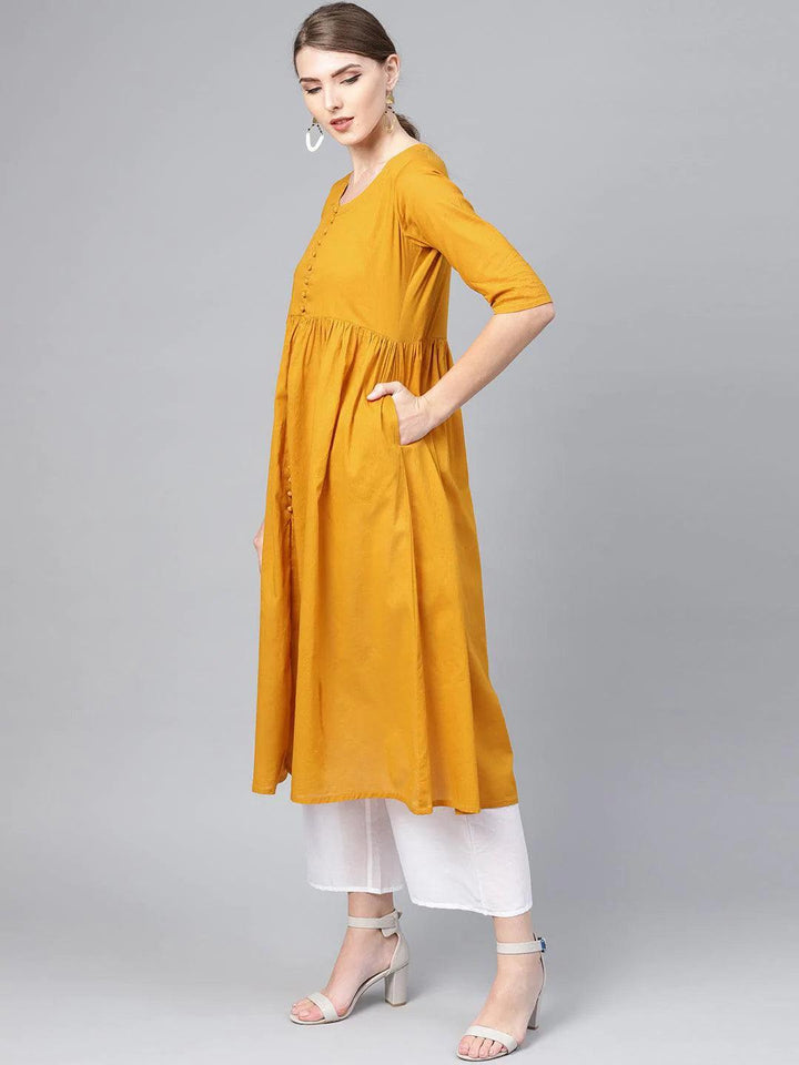 Mustard Solid Cotton Suit Set