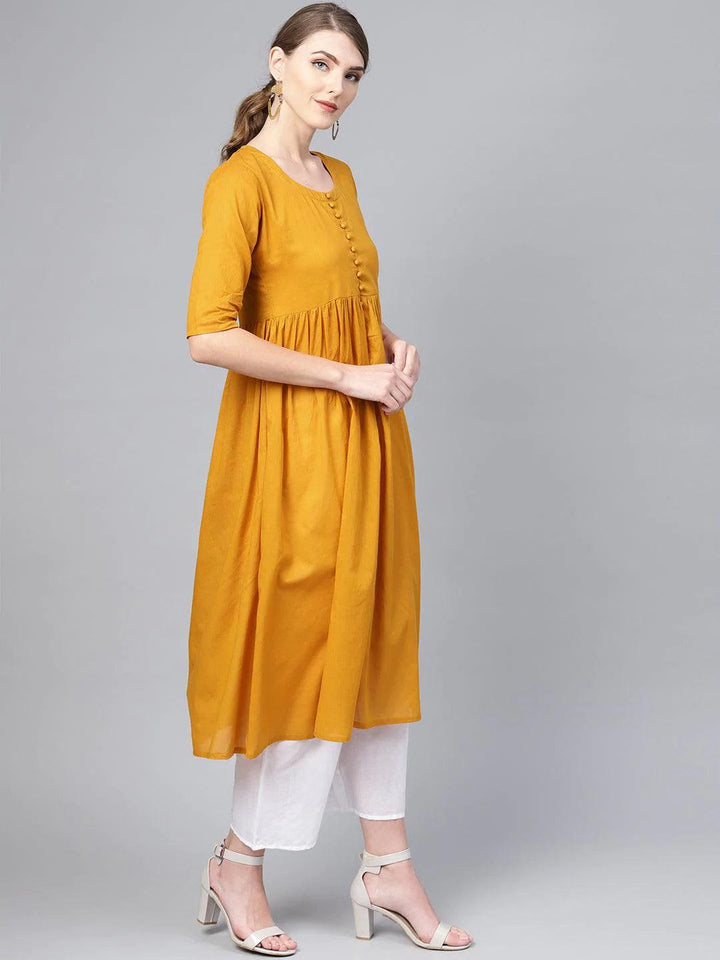 Mustard Solid Cotton Suit Set