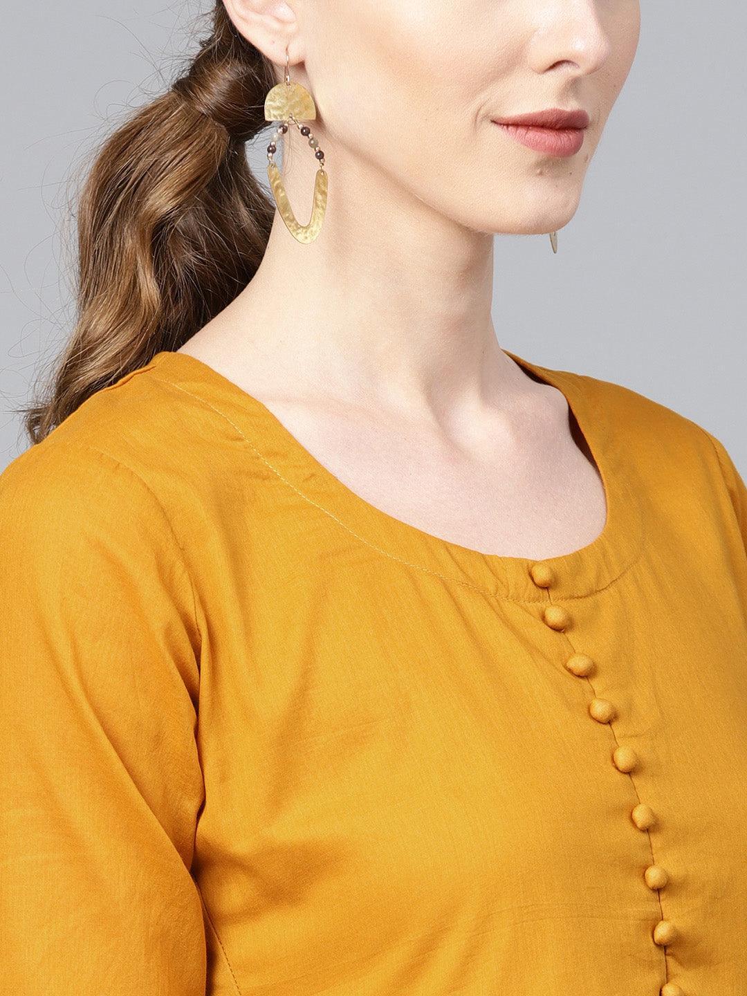 Mustard Solid Cotton Suit Set - ShopLibas 