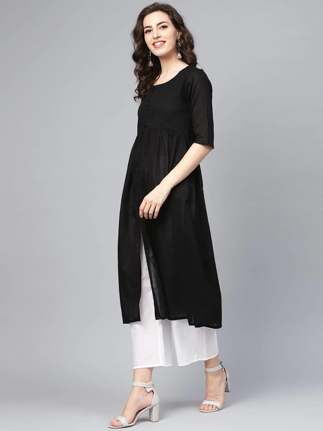 Black Solid Cotton Suit Set - ShopLibas 