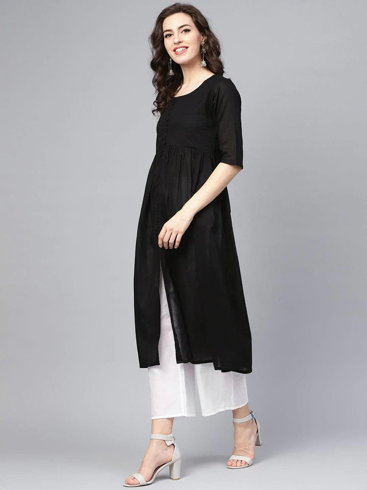Black Solid Cotton Suit Set