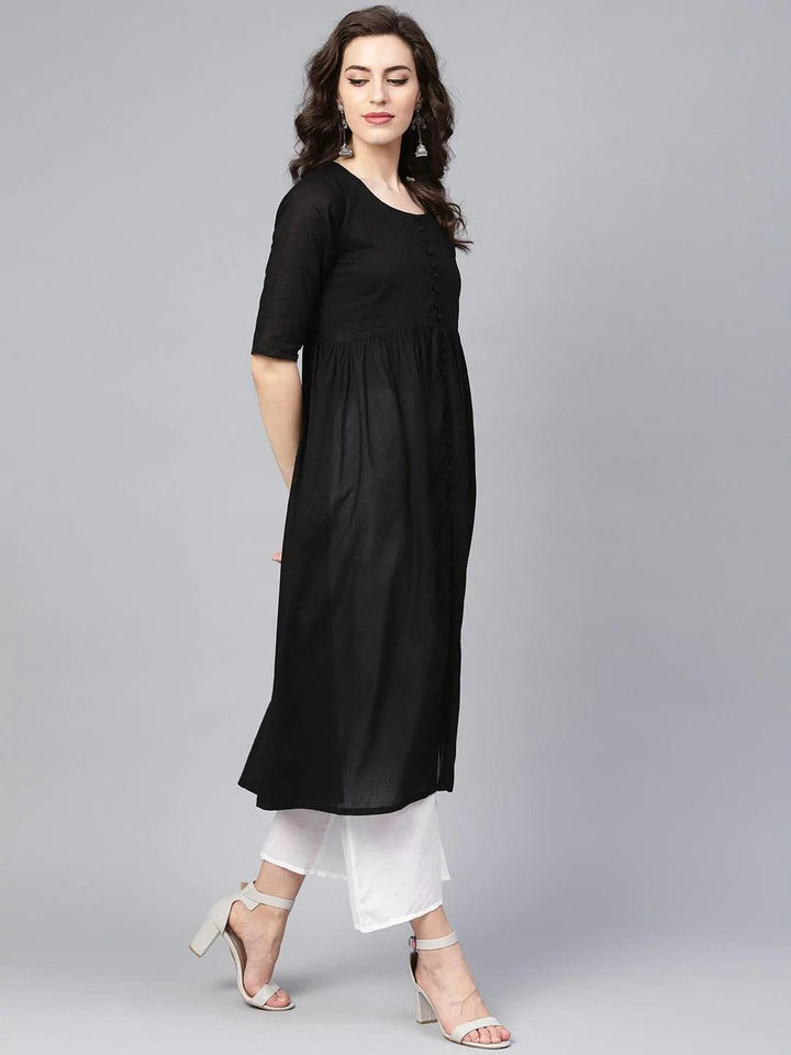 Black Solid Cotton Suit Set