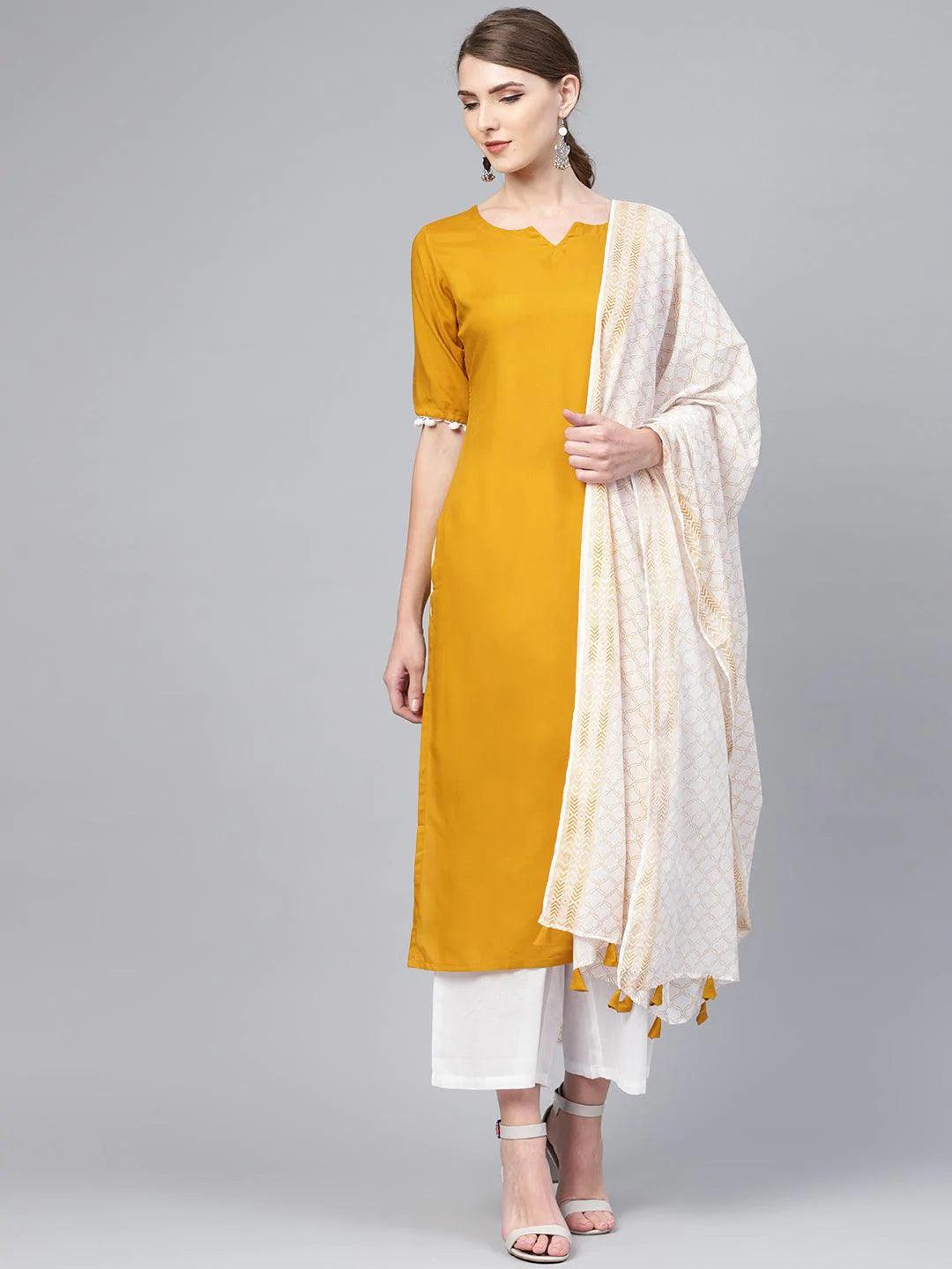 Mustard Solid Rayon Suit Set - ShopLibas