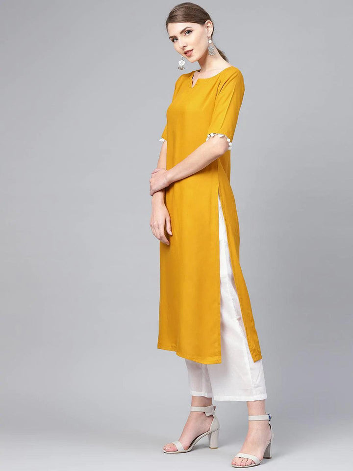 Mustard Solid Rayon Suit Set