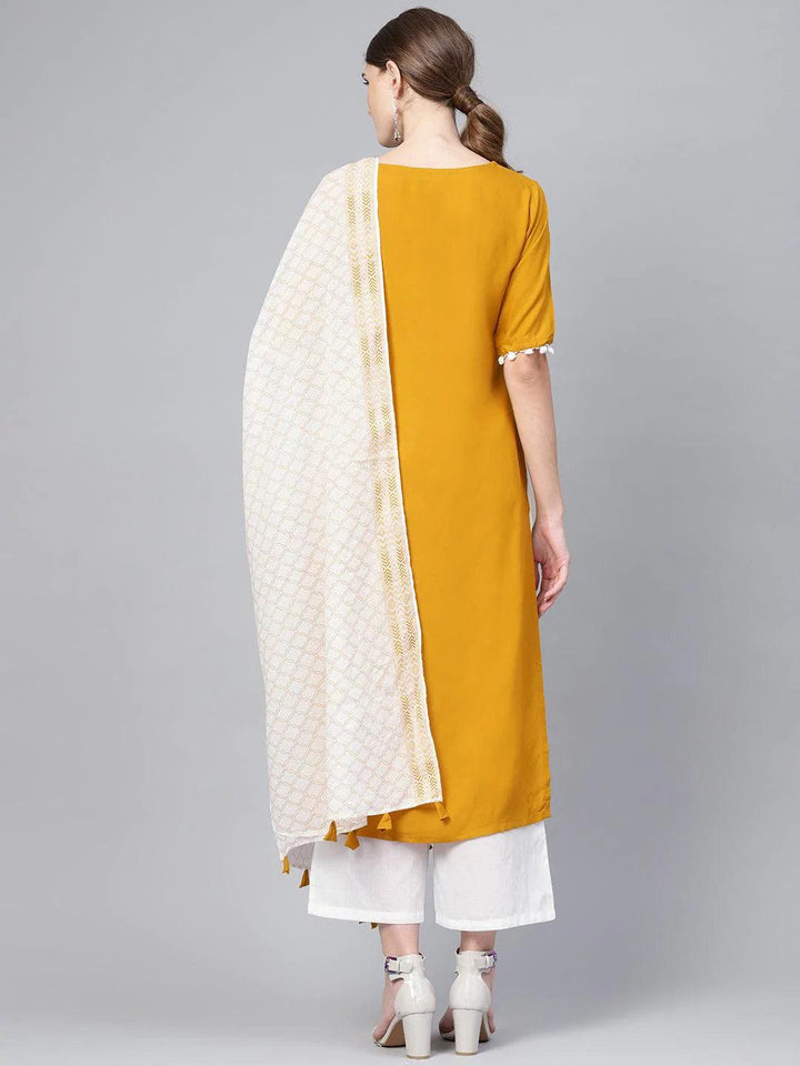 Mustard Solid Rayon Suit Set