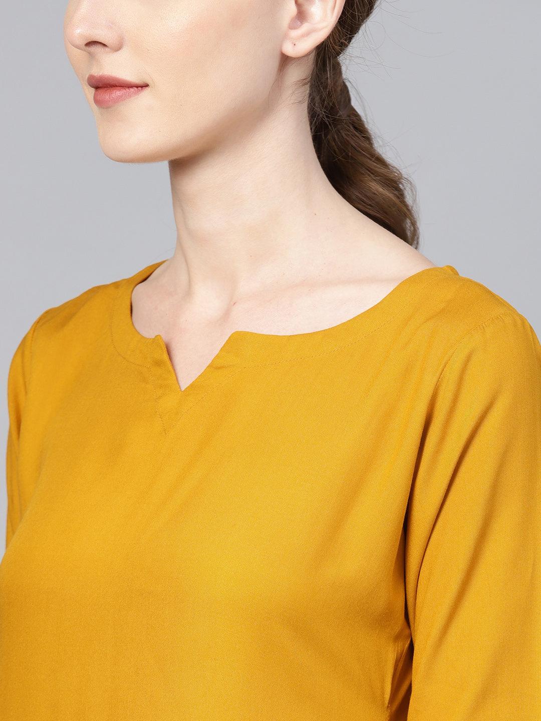 Mustard Solid Rayon Suit Set - ShopLibas 