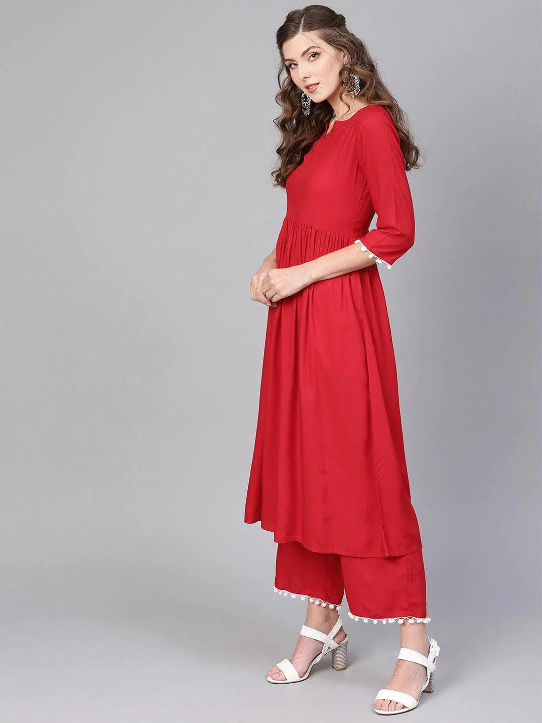 Red Solid Rayon Suit Set - ShopLibas 