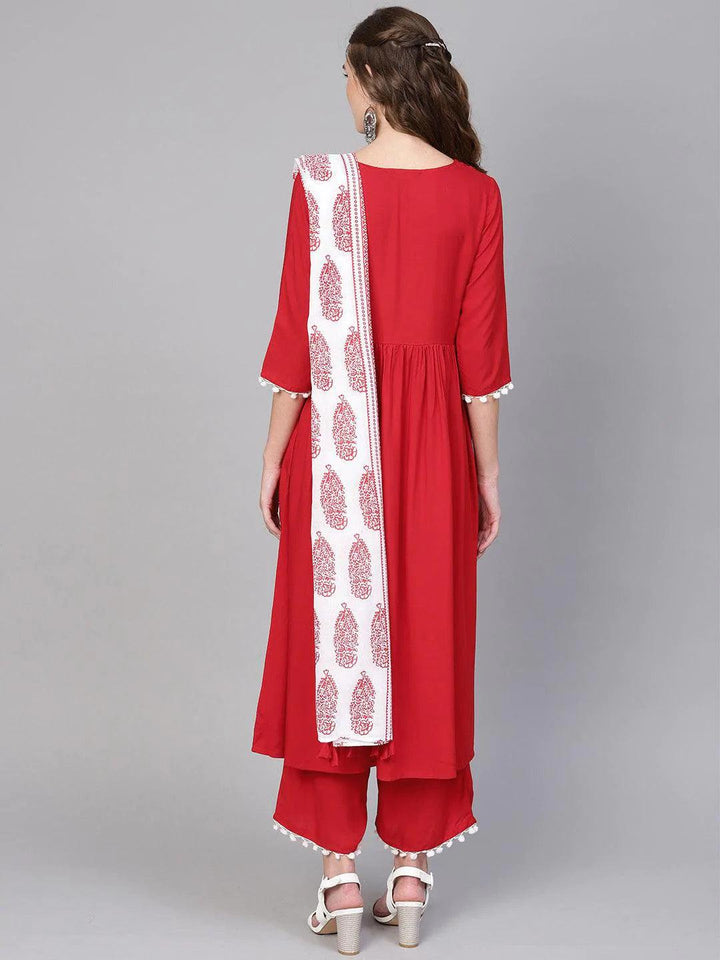 Red Solid Rayon Suit Set