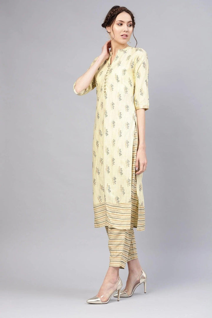 Yellow Printed Rayon Kurta Set
