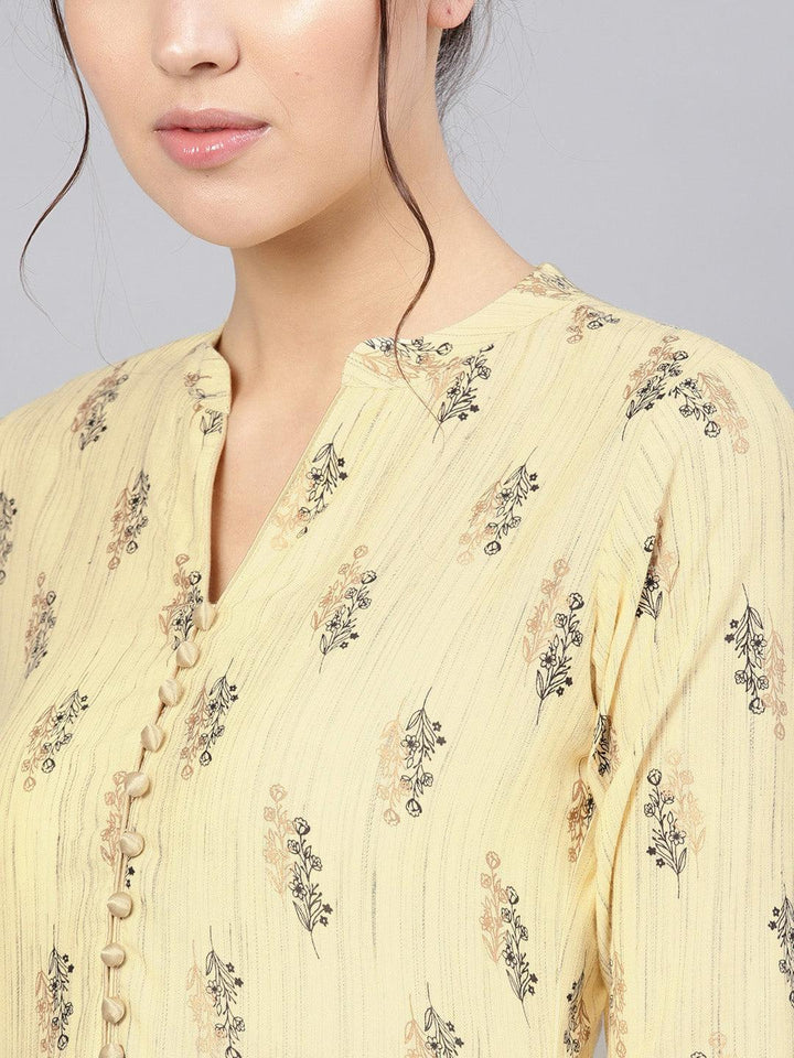Yellow Printed Rayon Kurta Set