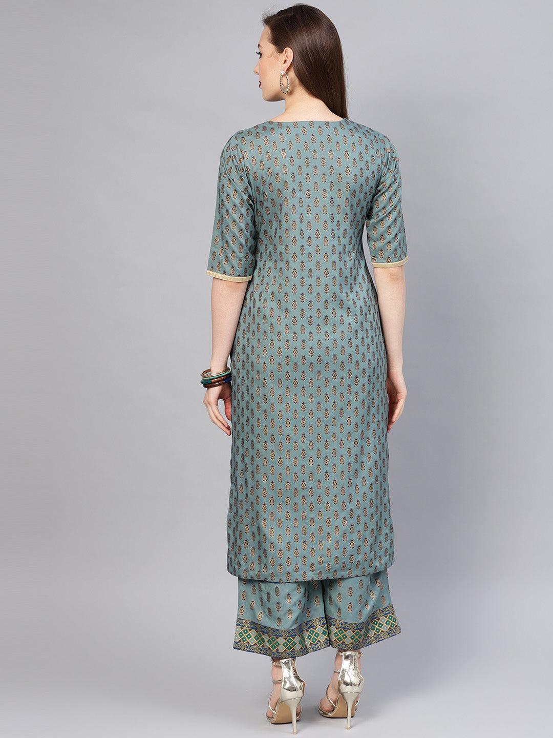 Grey Printed Cotton Kurta Set - ShopLibas 
