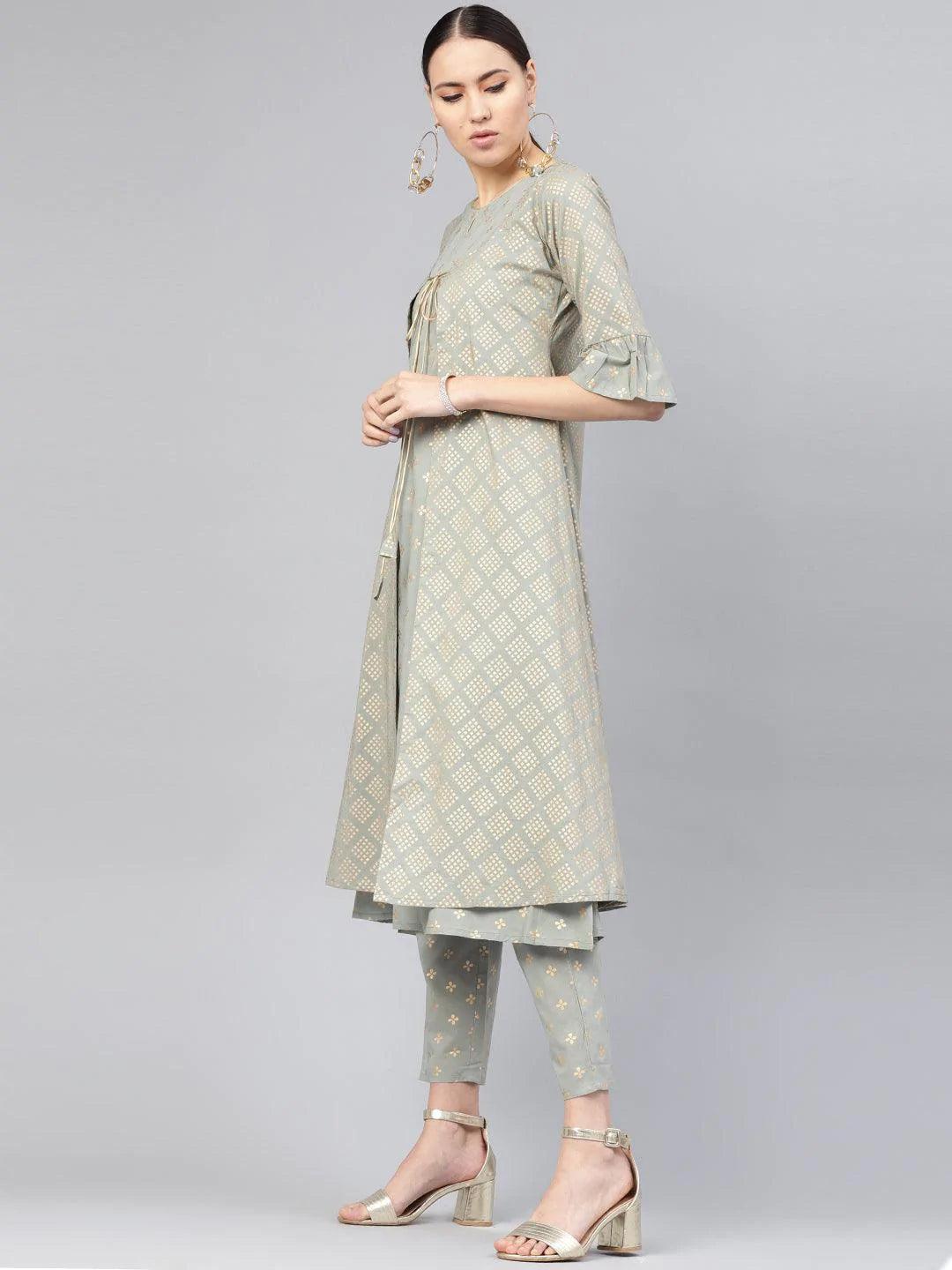 Grey Printed Cotton Kurta Set - ShopLibas 