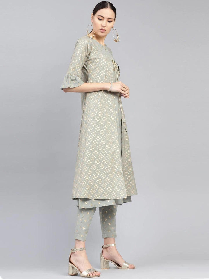 Grey Printed Cotton Kurta Set