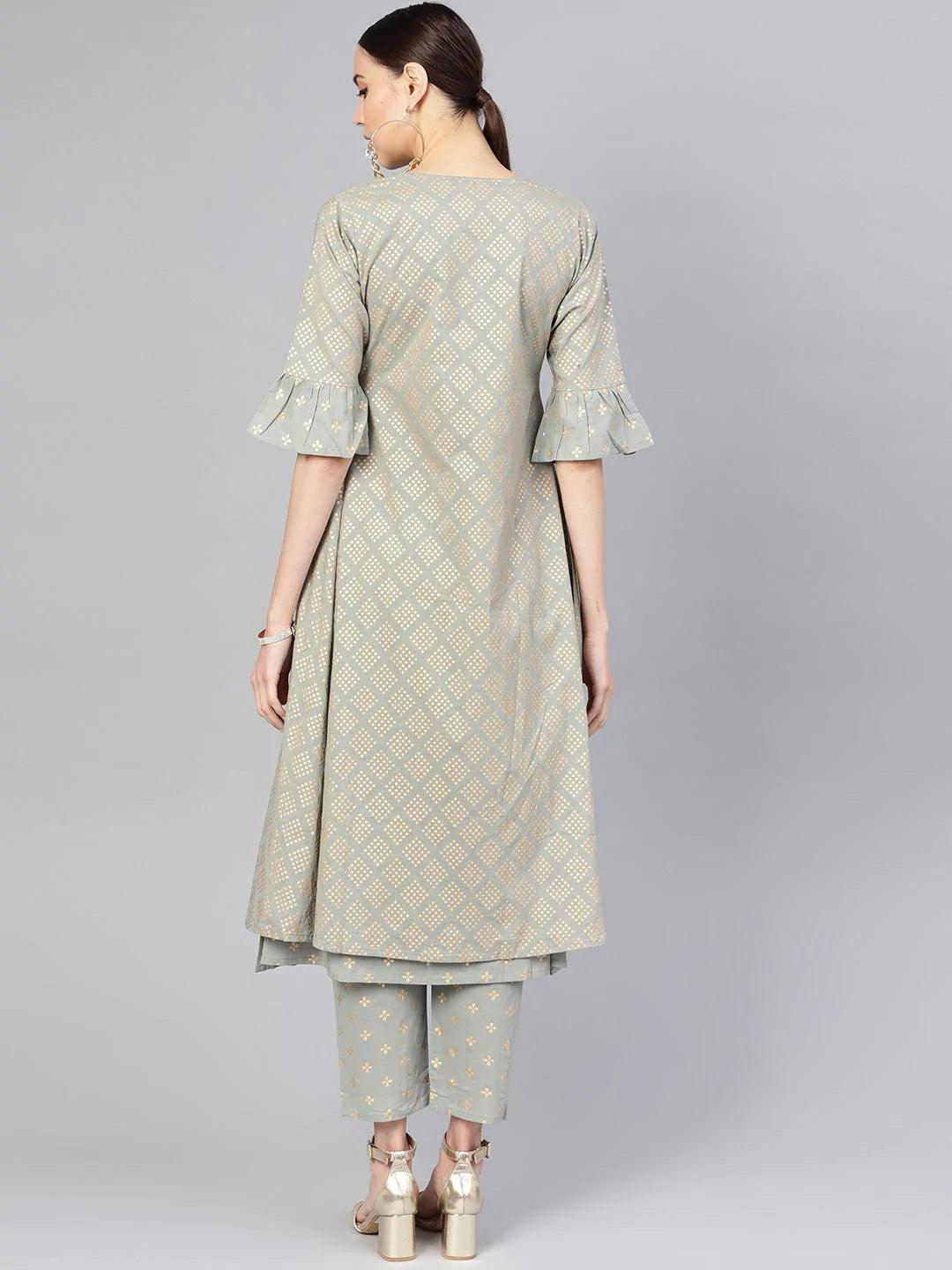 Grey Printed Cotton Kurta Set - ShopLibas 