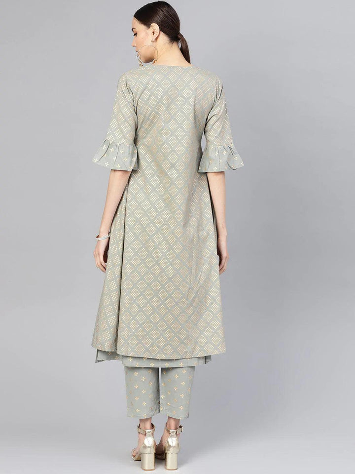 Grey Printed Cotton Kurta Set