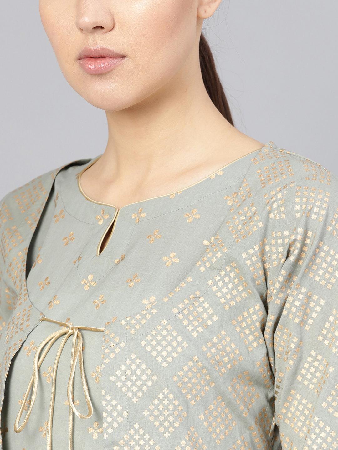 Grey Printed Cotton Kurta Set - ShopLibas 