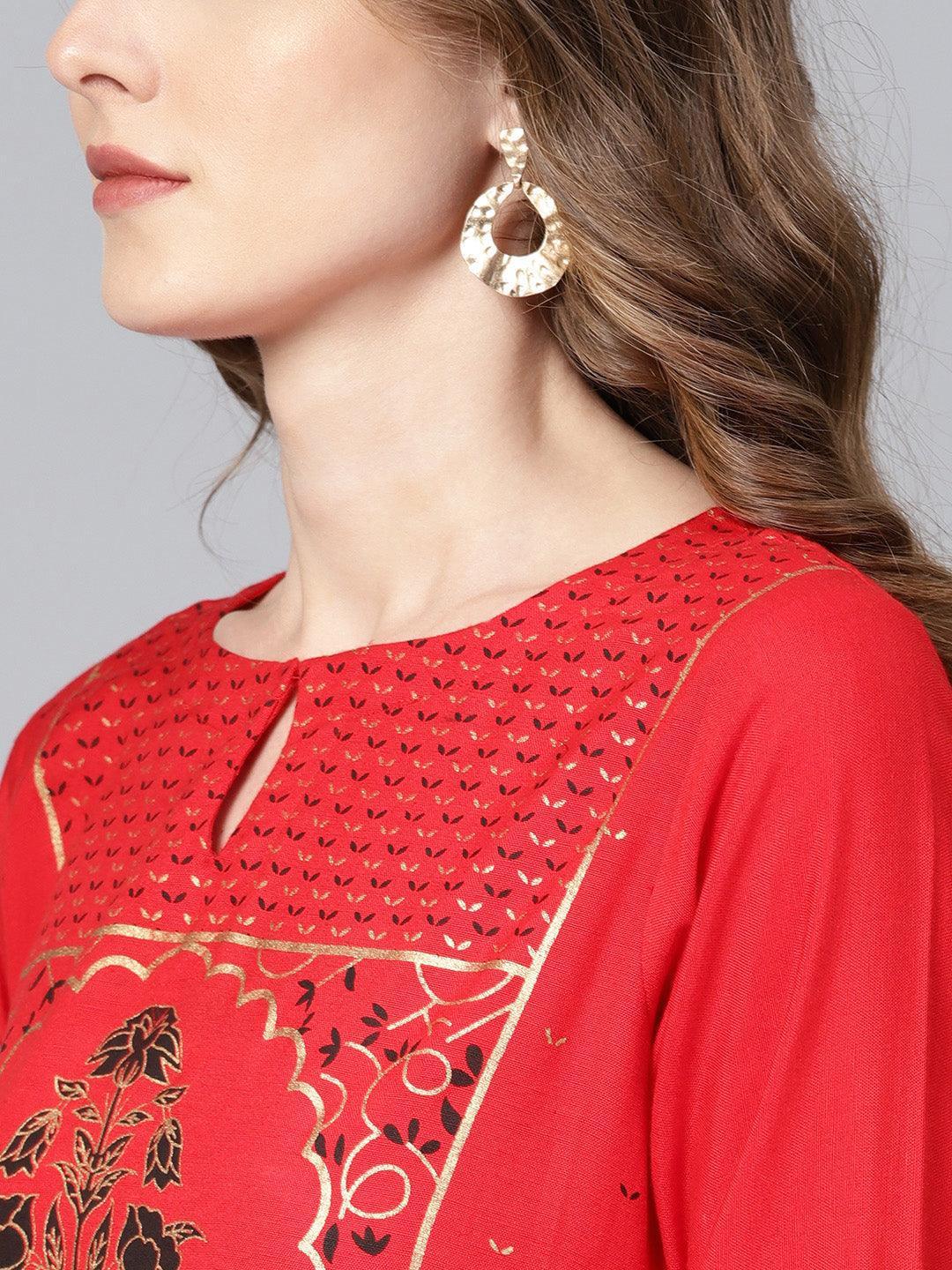 Red Printed Cotton Suit Set - ShopLibas 
