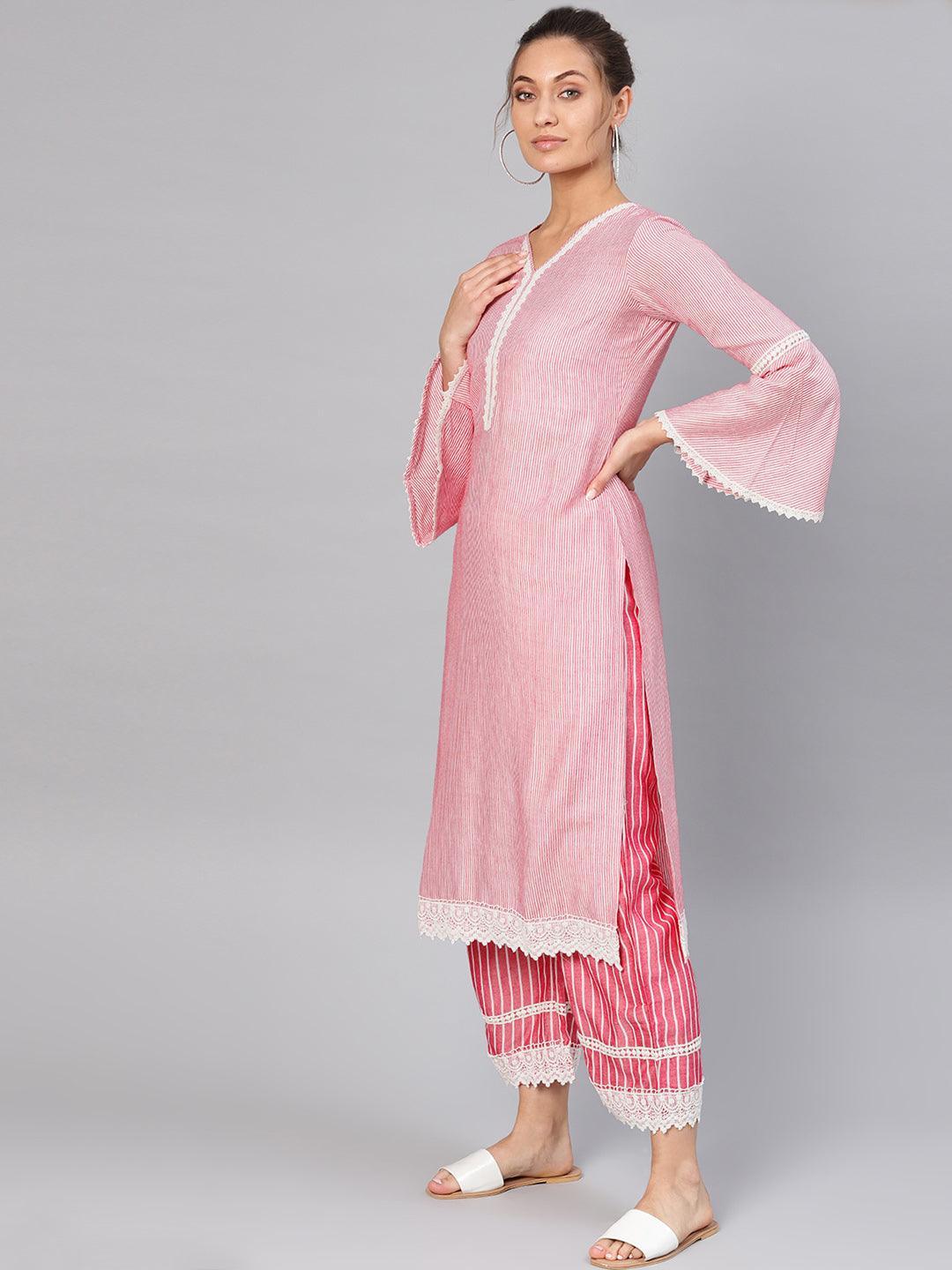 Purple Striped Cotton Kurta Set - ShopLibas
